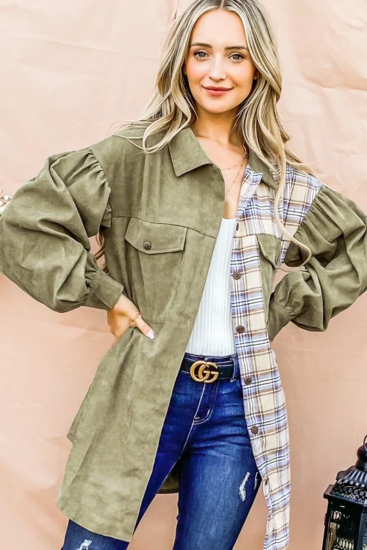 Olive & Plaid Design Blouse - Image 3