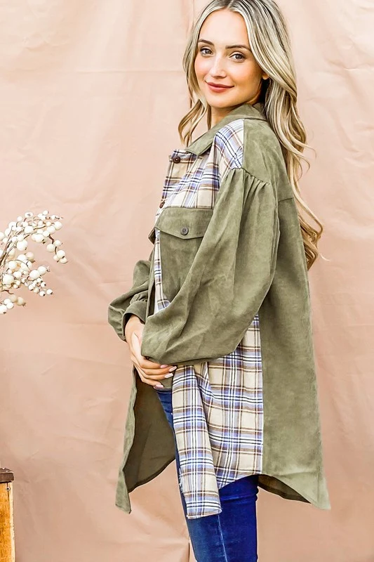 Olive & Plaid Design Blouse - Image 4