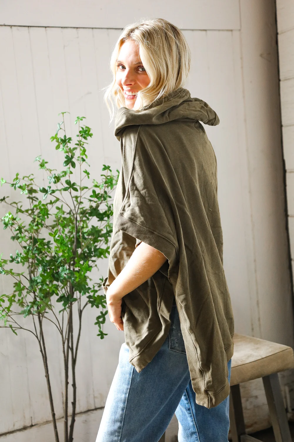 Olive Poncho Style Cozy Pocketed Oversized Hoodie - Image 8