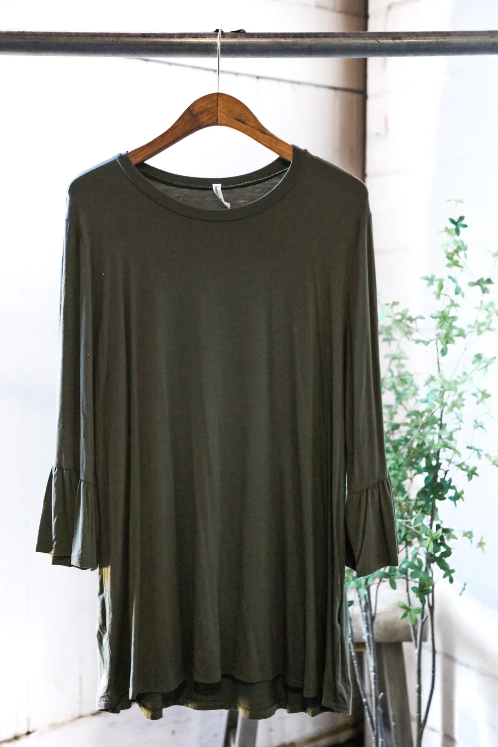 Olive Riffle Sleeve Tunic