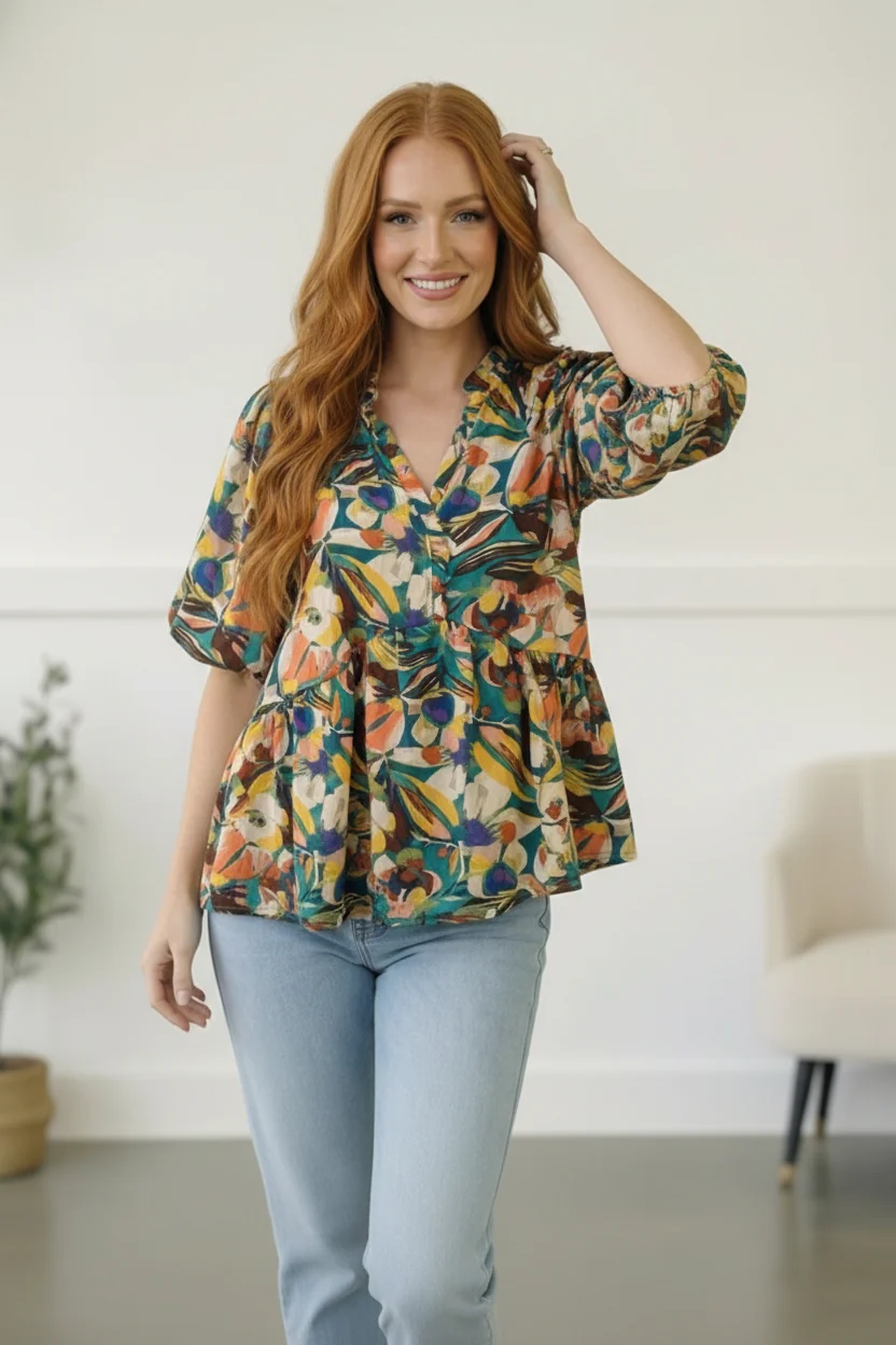 Painted Floral Jungle Blouse (Open Pack) - Image 2