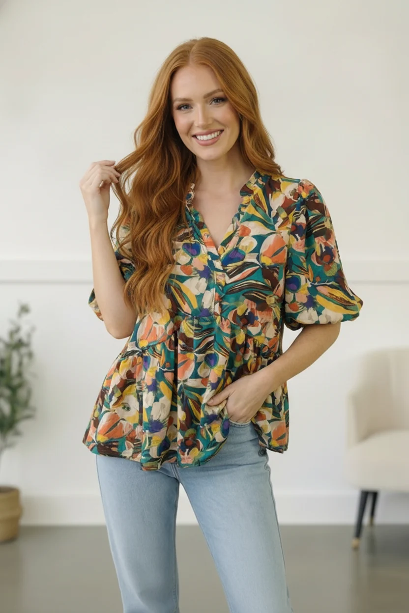 Painted Floral Jungle Blouse (Open Pack) - Image 5