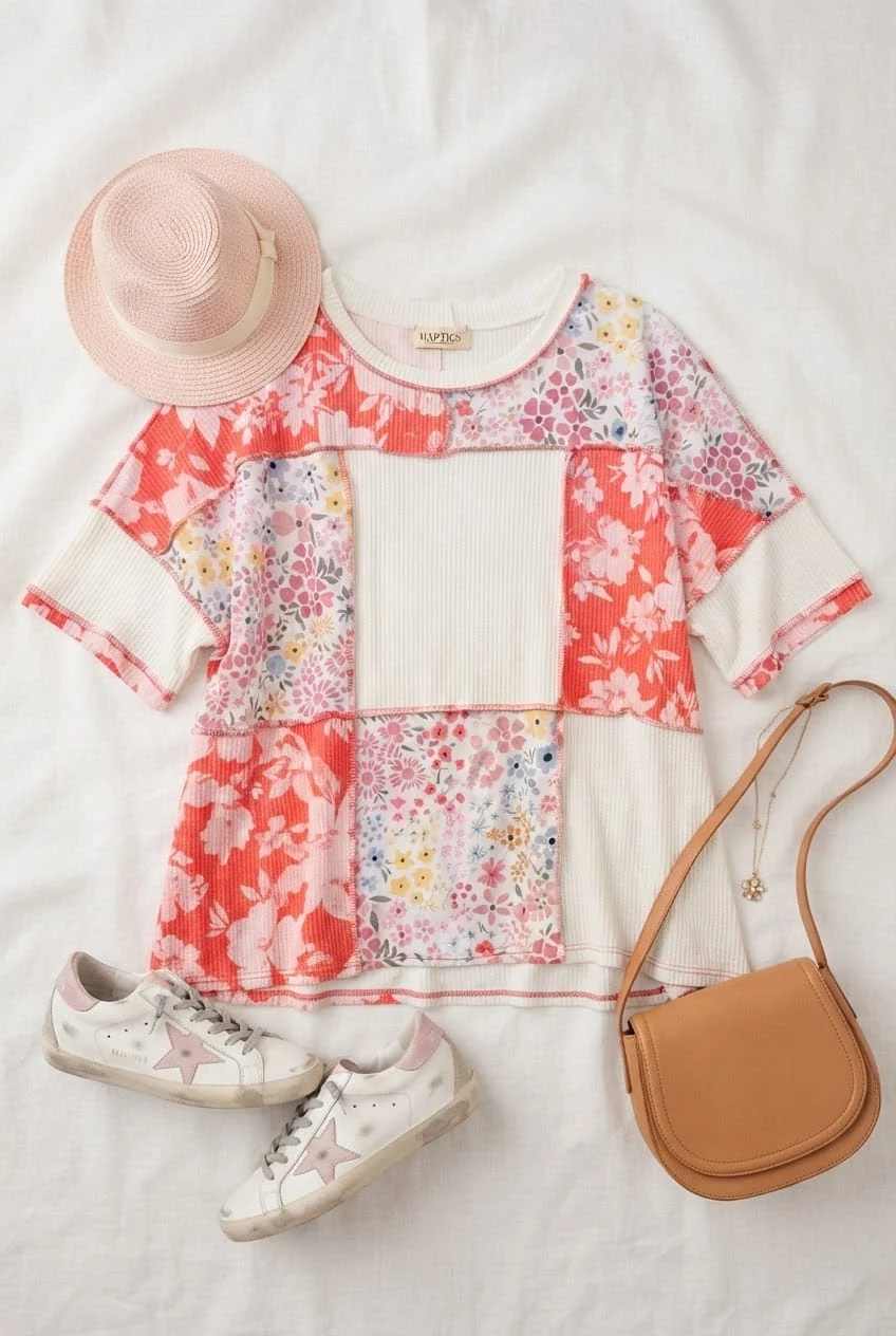 Patchwork Floral Mixed Print Boxy Top
