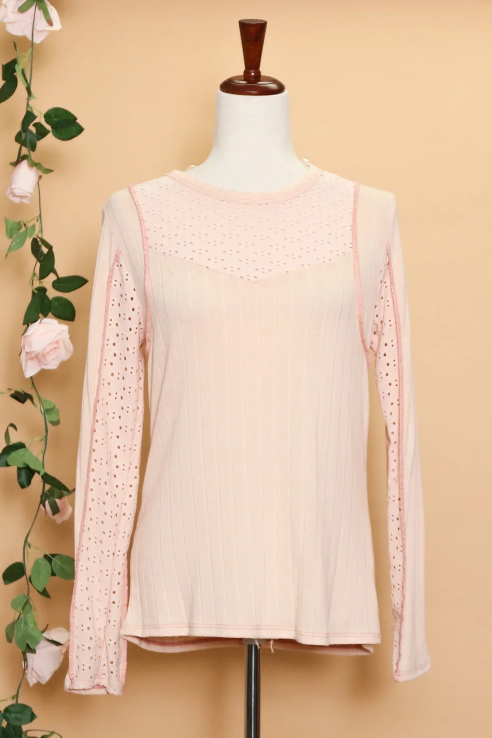 Peach Eyelet Ribbed Long Sleeve (4 pc)