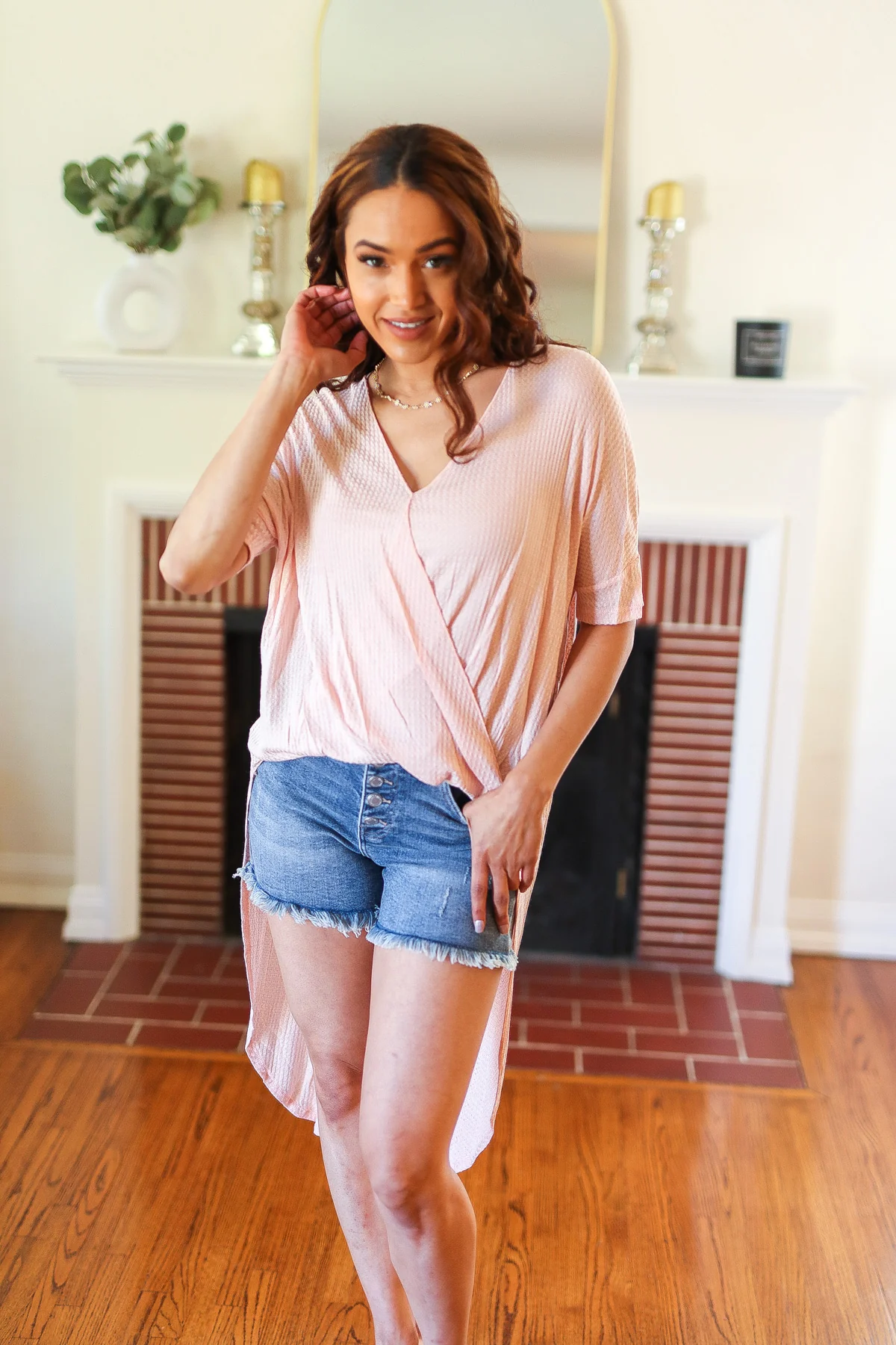 Peach High Low V Neck Top - Image 4