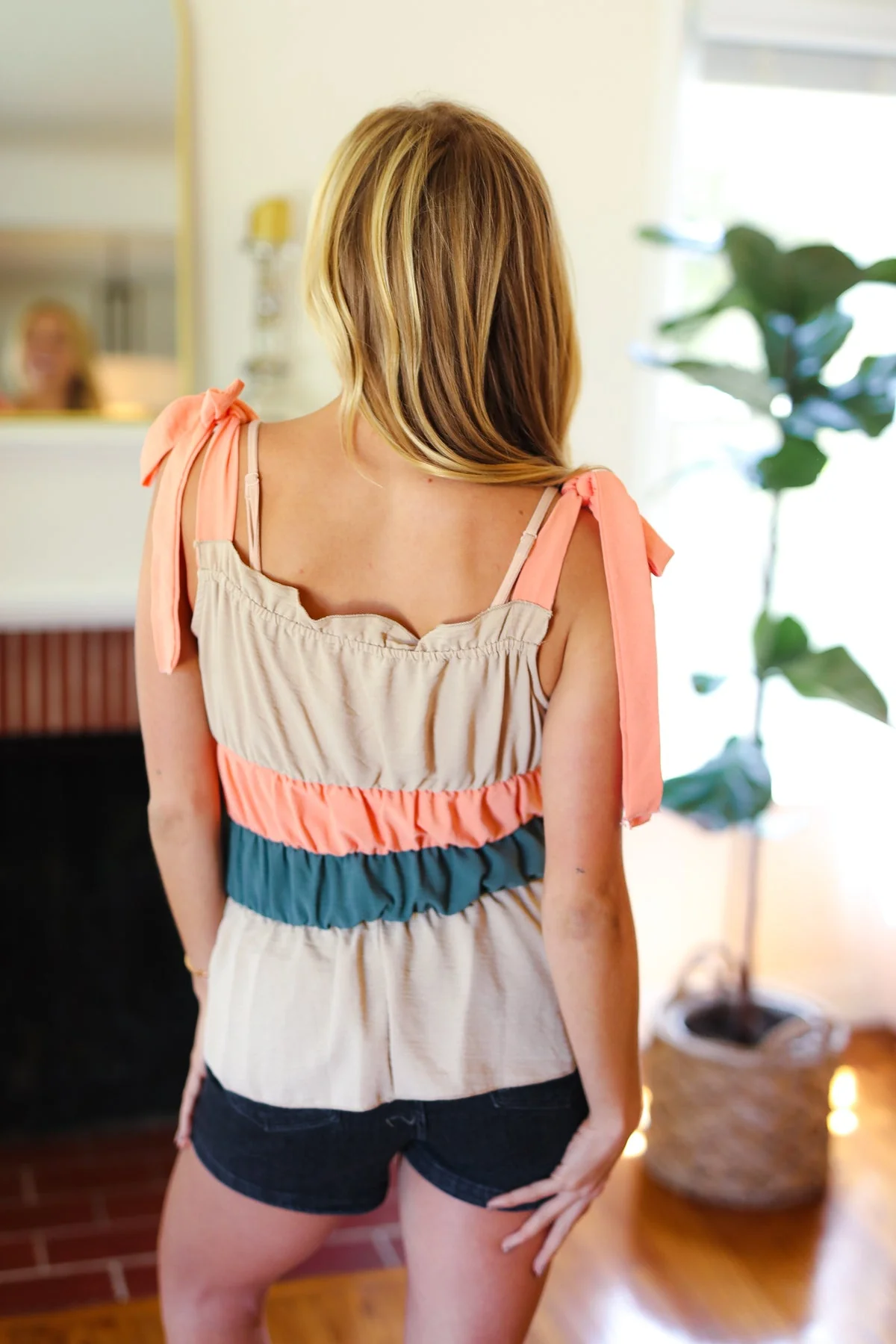 Peach Tie Knot Shoulder Detail Color Block Top (Open Pack) - Image 13