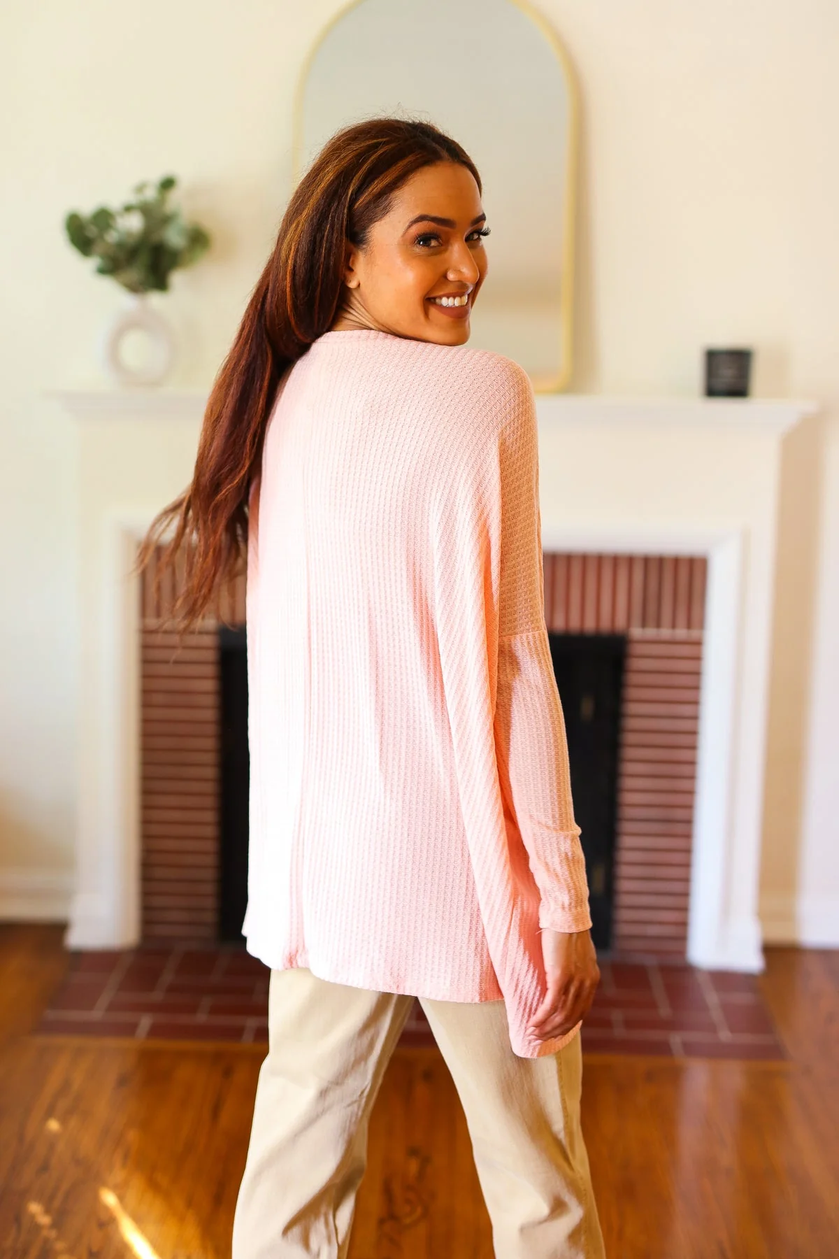 All For Love Peach Waffle Knit V Neck Dolman Top (Open Pack) - Image 7