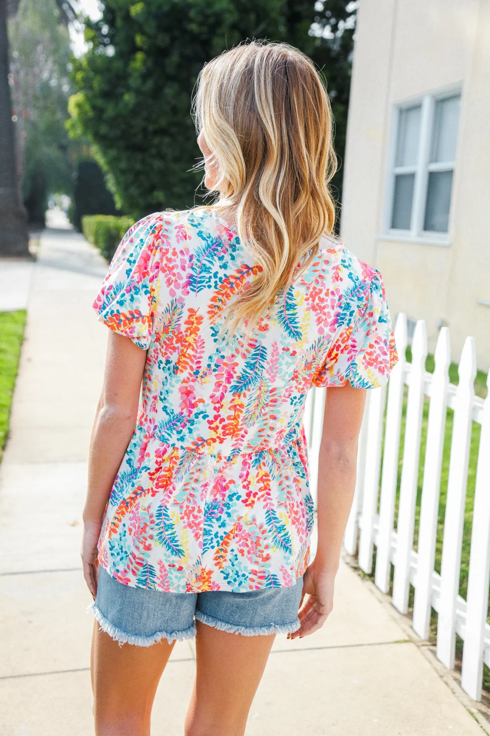 Perfect Find Ivory Floral Leaf Print Short Sleeve Babydoll Top (Open Pack) - Image 19
