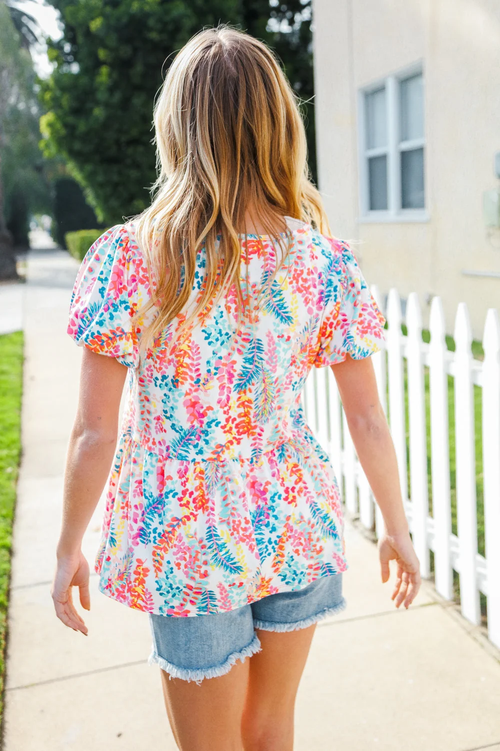 Perfect Find Ivory Floral Leaf Print Short Sleeve Babydoll Top (Open Pack) - Image 8