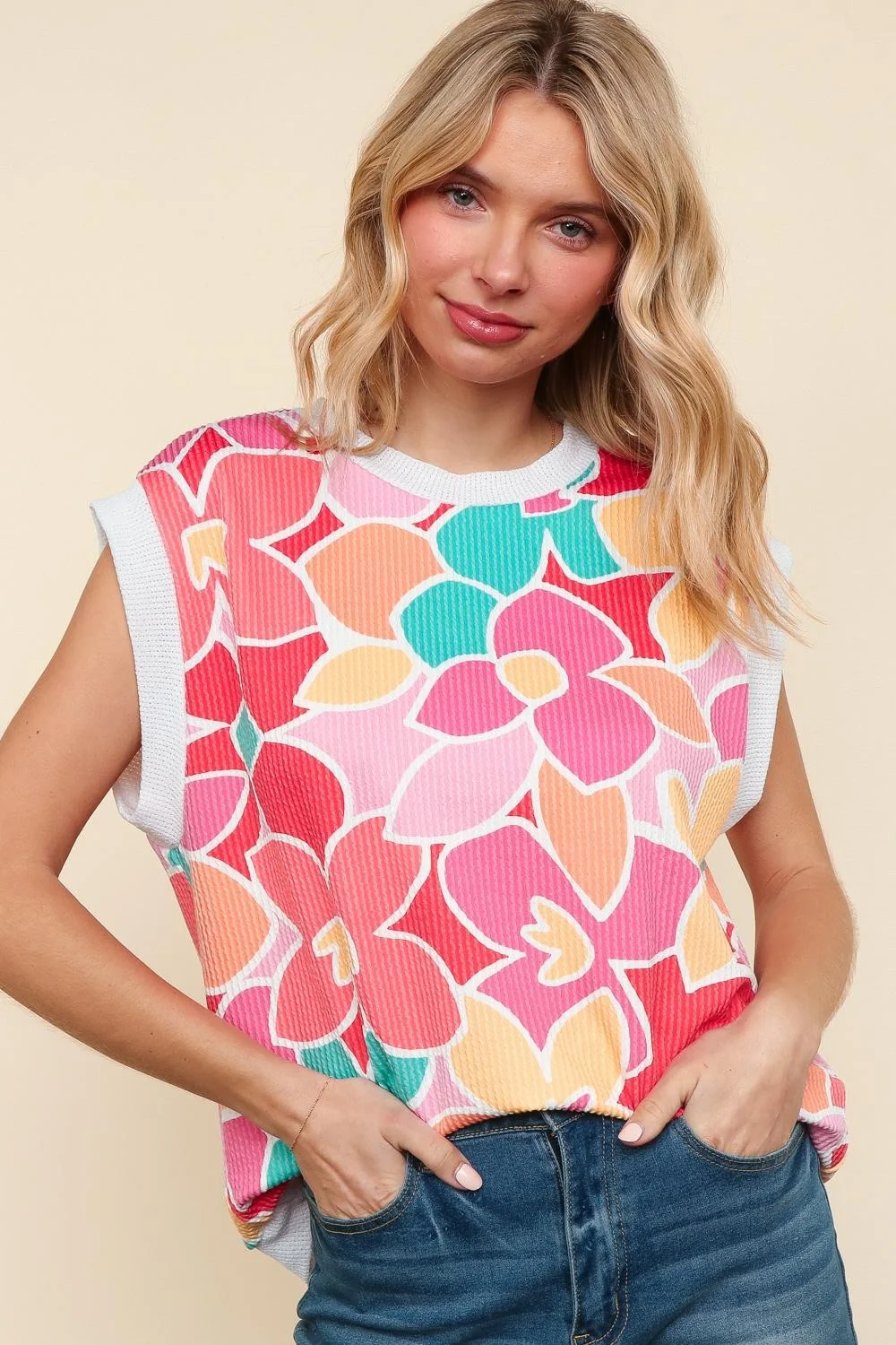 Plus Pink Dolman Short Sleeve Floral Print Knit Top - Image 3