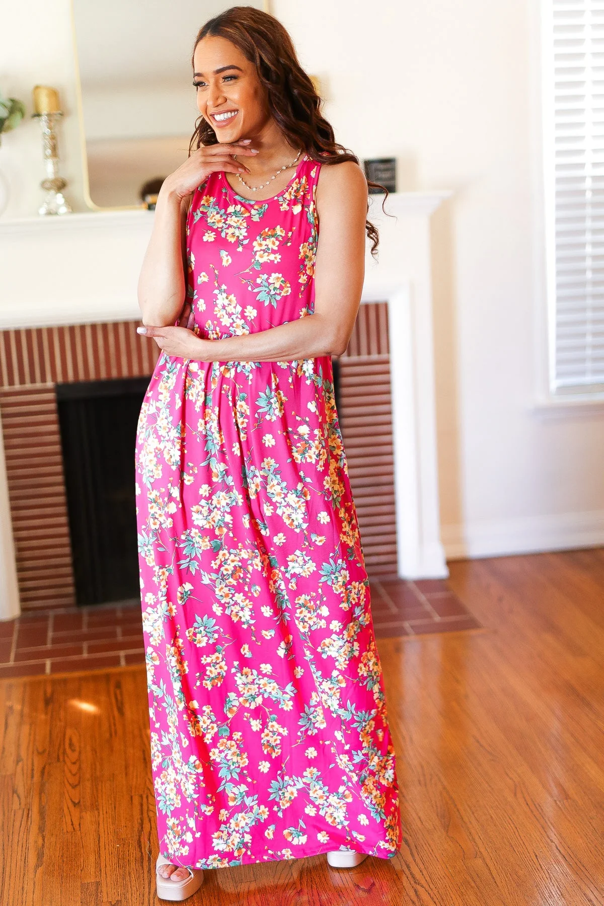 Pink Floral Print Fit and Flare Sleeveless Maxi Dress (Open Pack) - Image 10