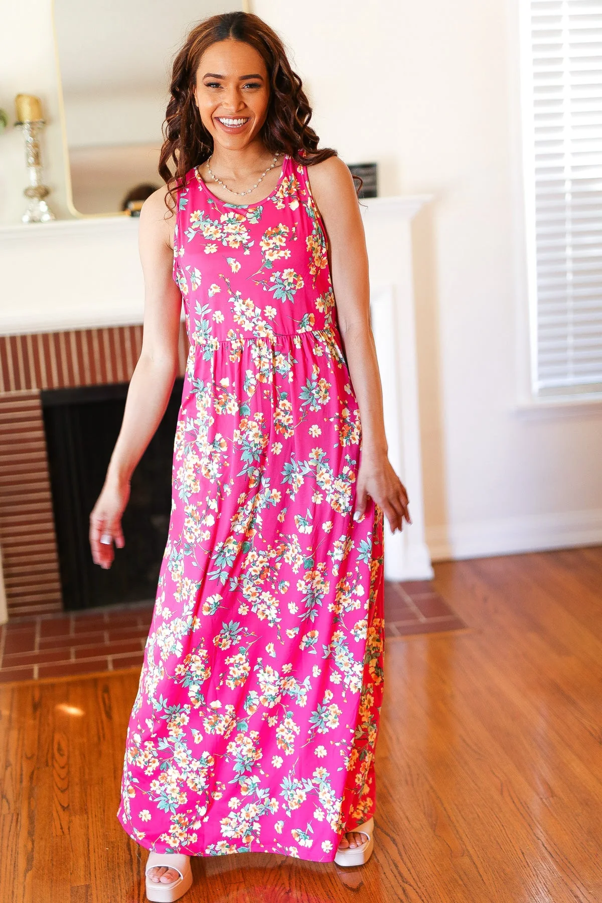 Pink Floral Print Fit and Flare Sleeveless Maxi Dress (Open Pack) - Image 11