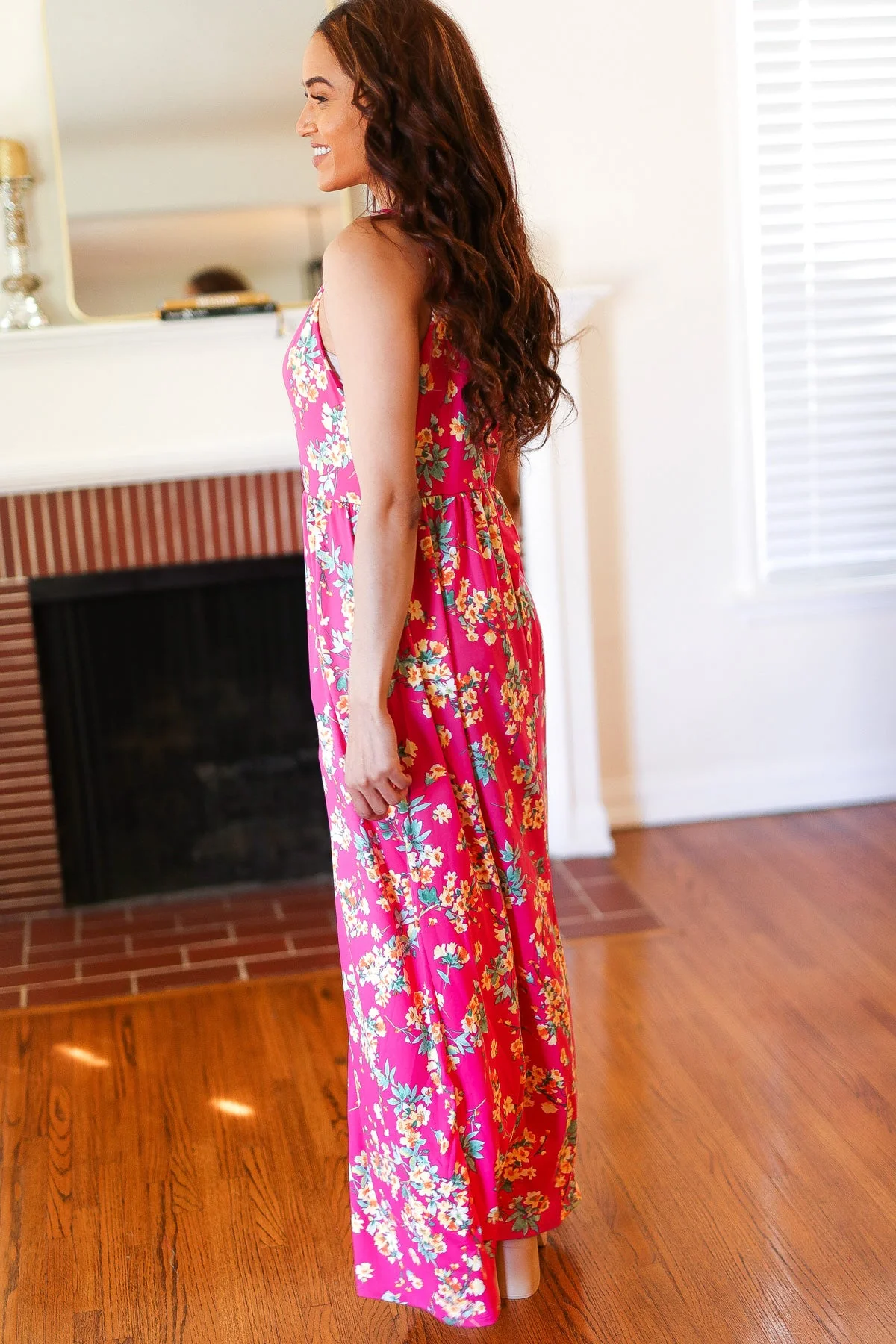 Pink Floral Print Fit and Flare Sleeveless Maxi Dress (Open Pack) - Image 13