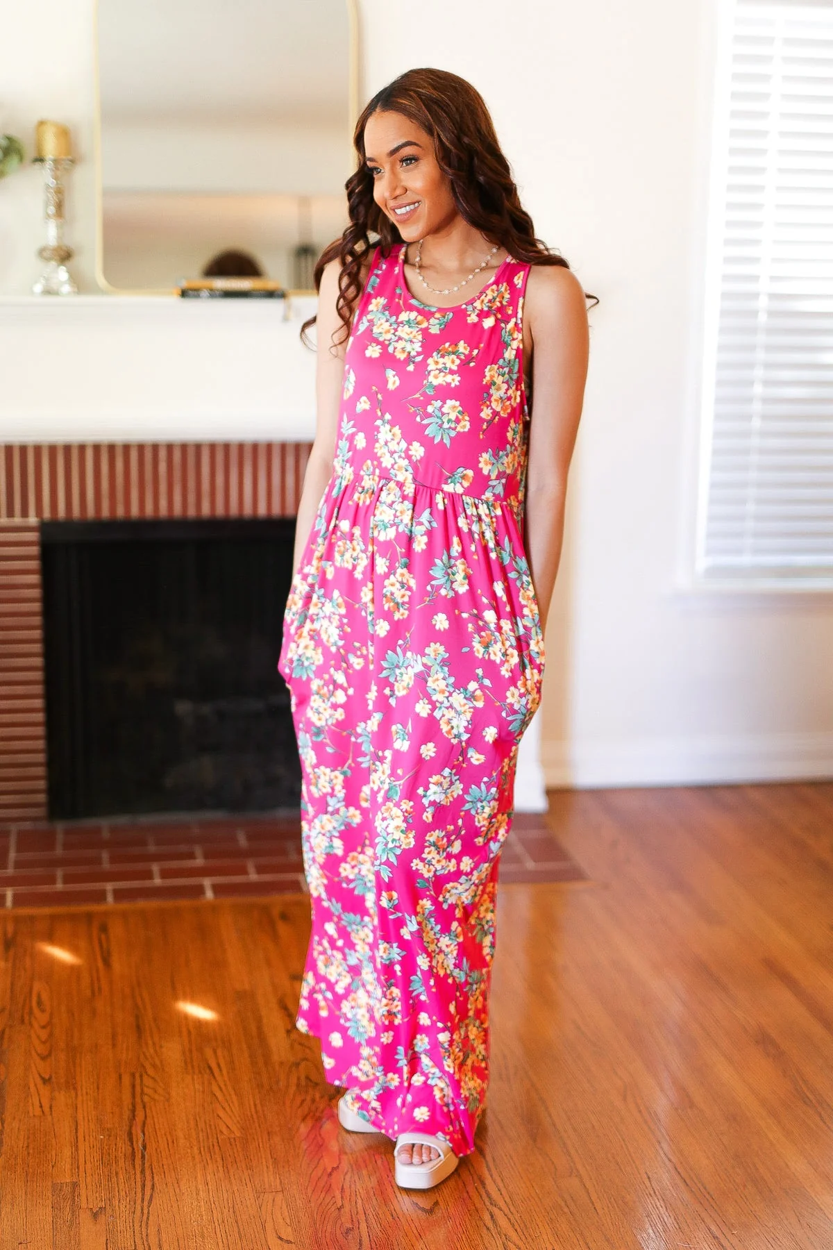 Pink Floral Print Fit and Flare Sleeveless Maxi Dress (Open Pack) - Image 6