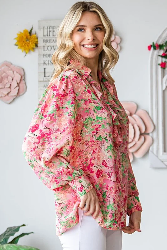 Pink Floral Print Lightweight Blouse - Image 4