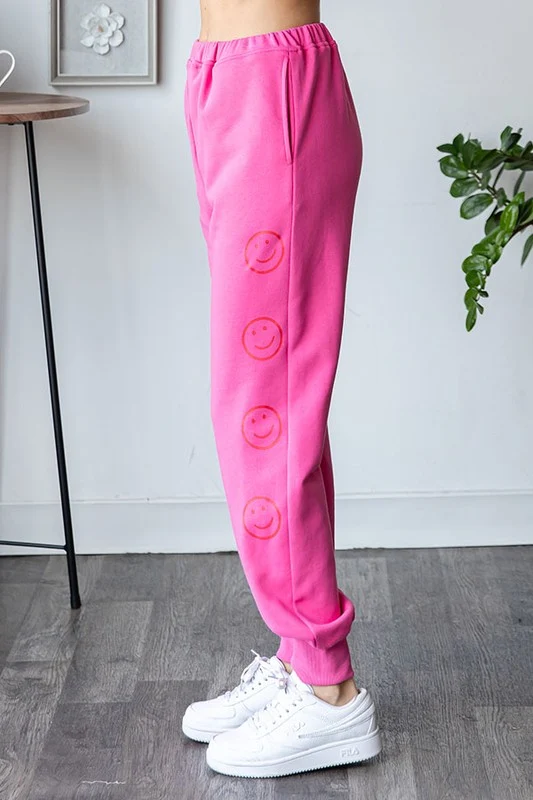 Pink Happy Face Cotton Joggers - Image 3