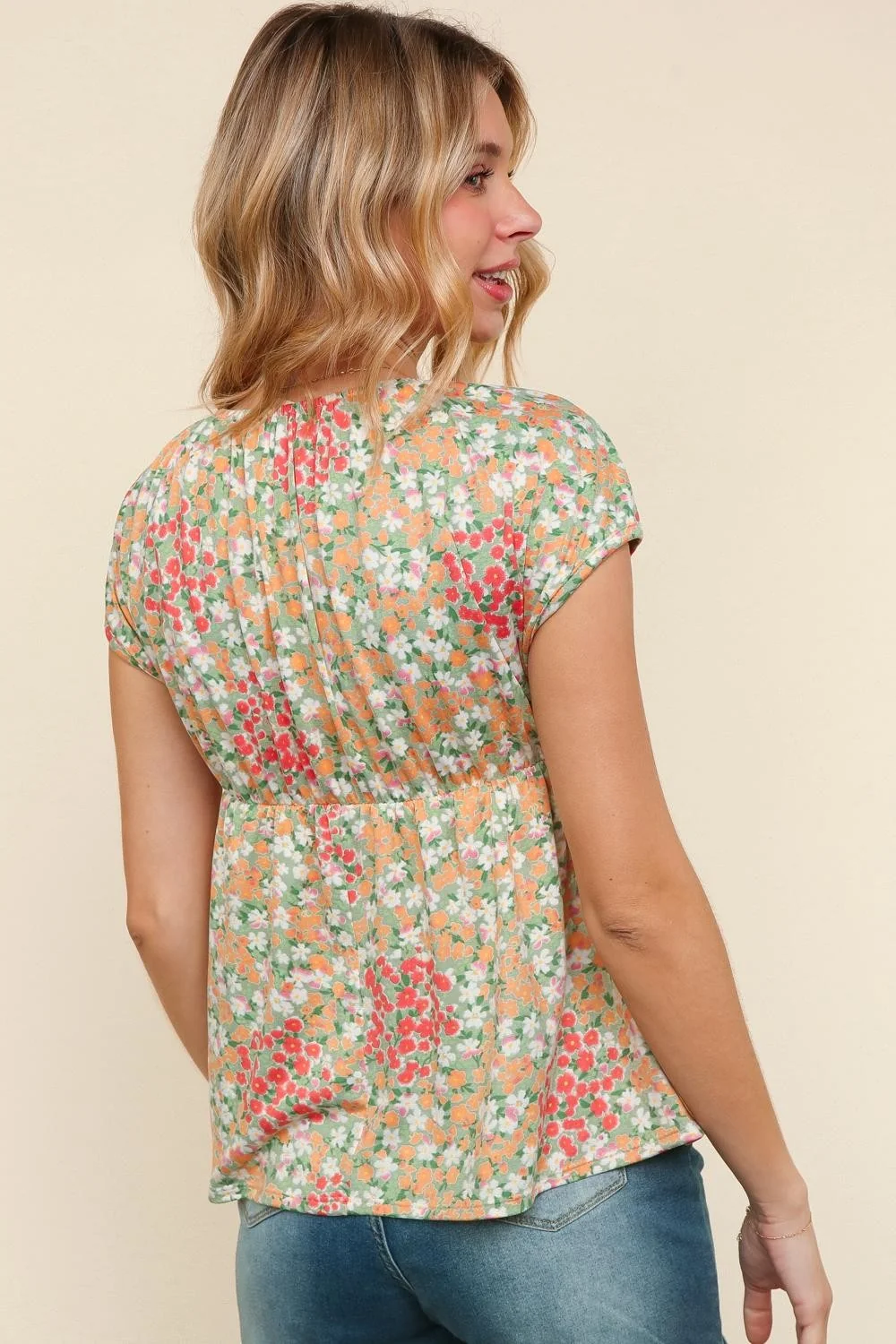 PLUS SAGE FLORAL KNIT TOP W/ ROBBON BOW DETAIL - Image 3