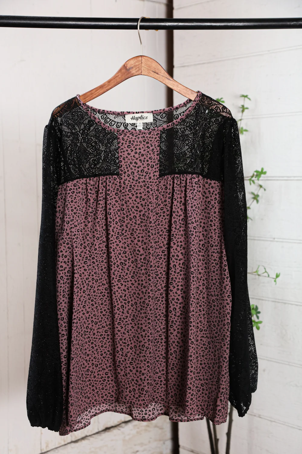 Plus Plum Lace Sleeve Animal Blouse