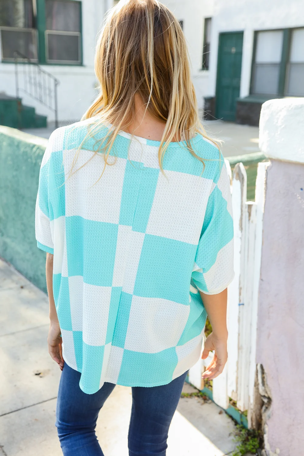 Plus Aqua Checker Pattern Top - Image 8