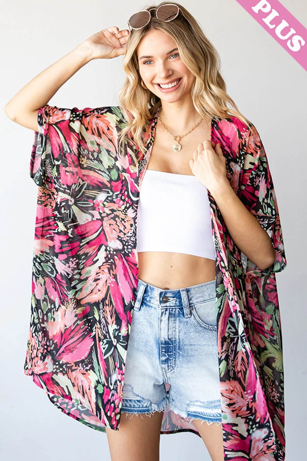 Plus Black Floral Woven Kimono - Image 5
