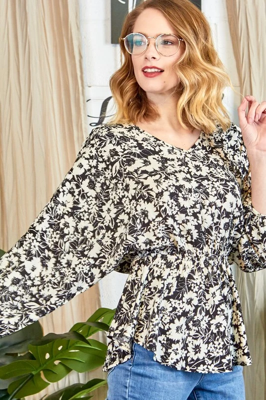 Plus Black Floral Woven Top - Image 3