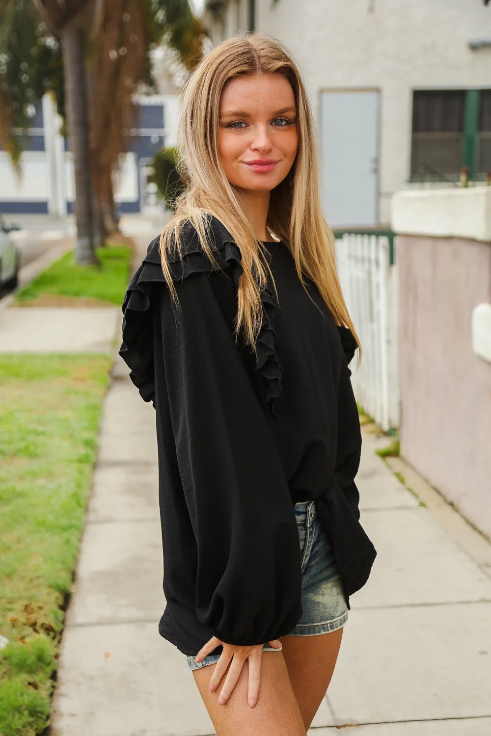 Plus Black Flutter Sleeve Top - Image 4