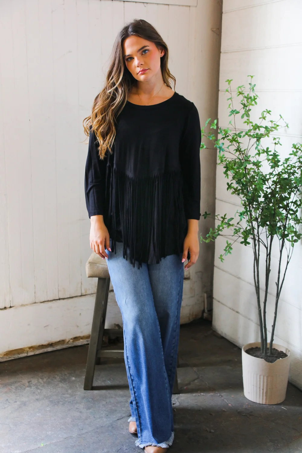 Plus Black Fringe Design Top - Image 2