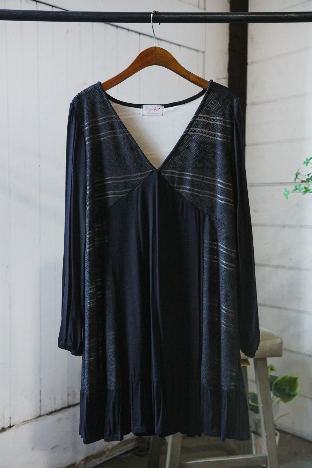 Plus Black Lined Crochet Dress