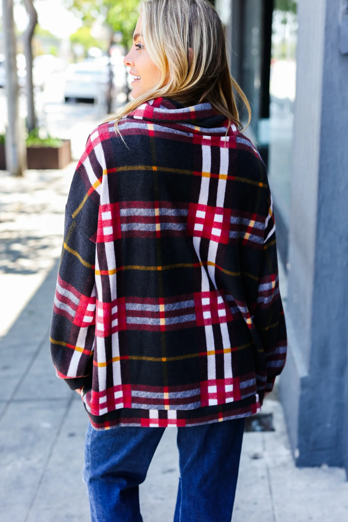 Plus Black Plaid Cowl Neck Sweater - Image 8