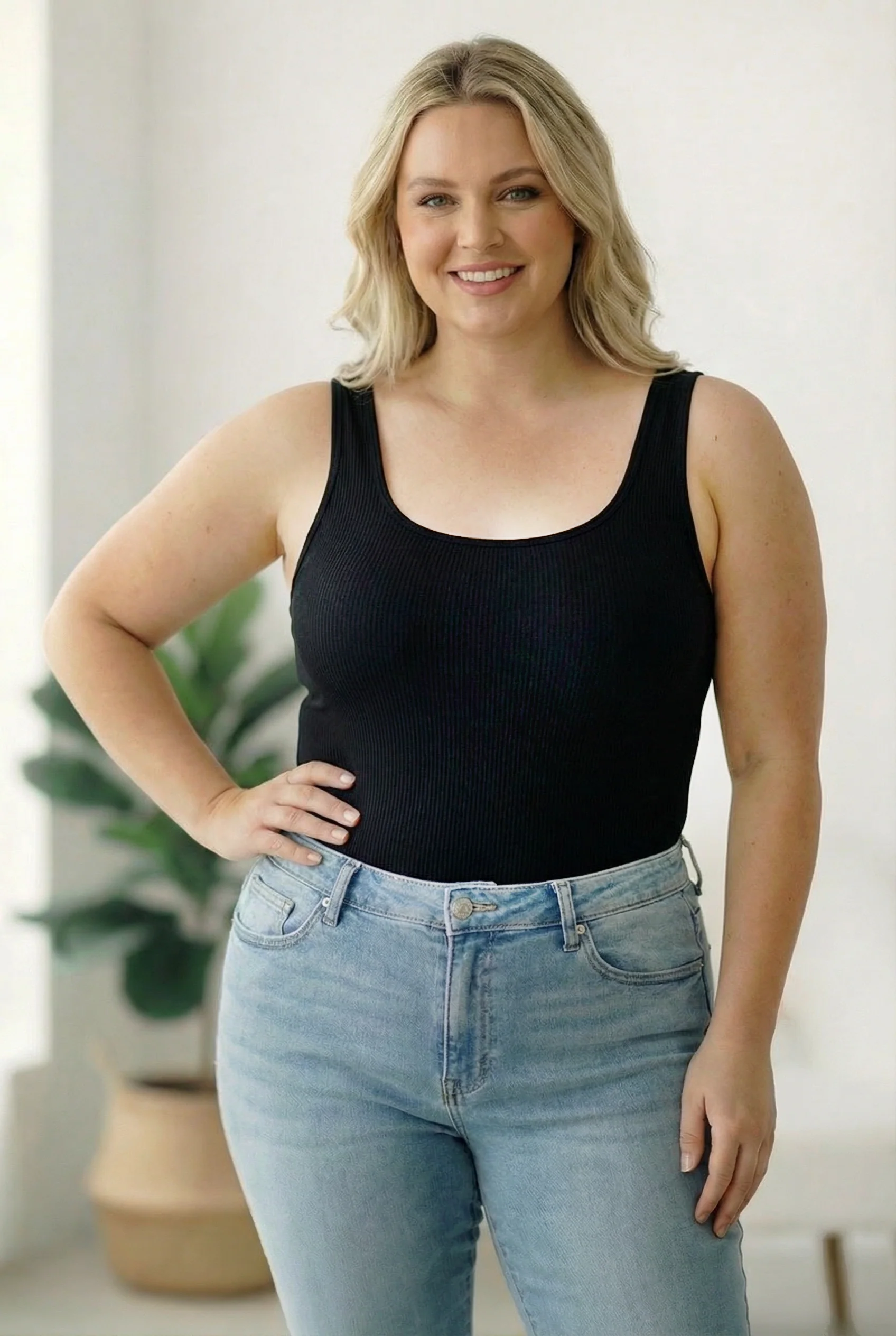 Plus Black Ribbed Bodysuit