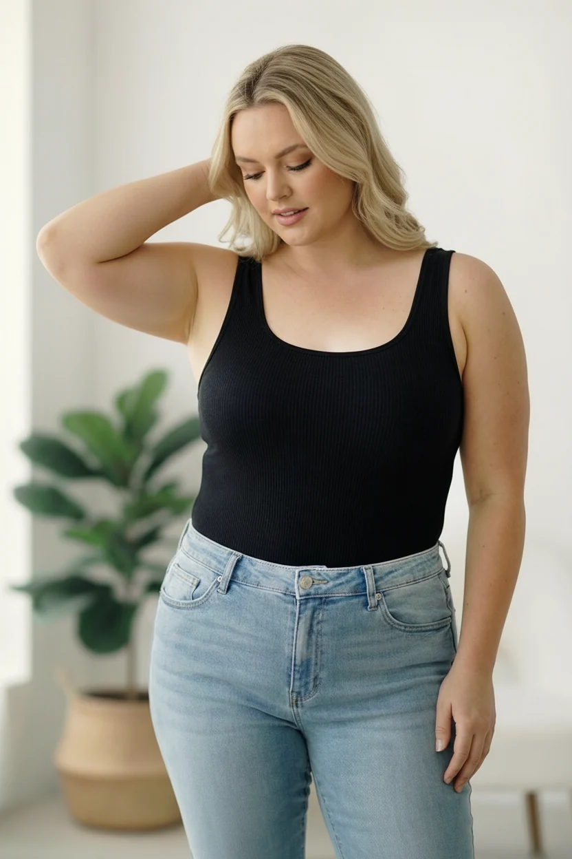 Plus Black Ribbed Bodysuit - Image 3