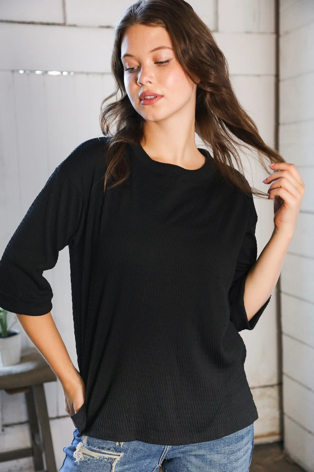 Black Textured Top - Image 3