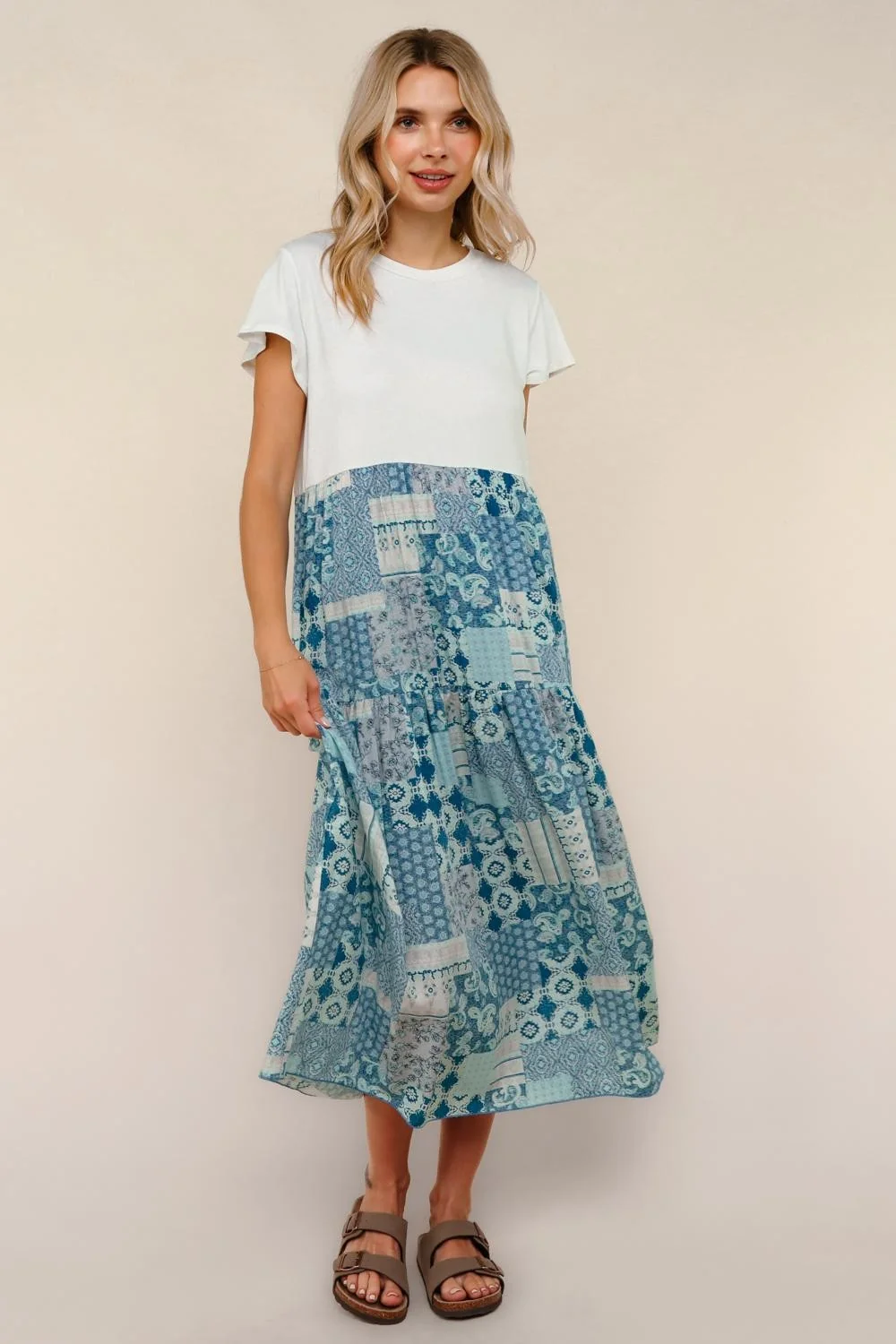 Blue Bohemian Patchwork Print Twofer Dress - Image 2