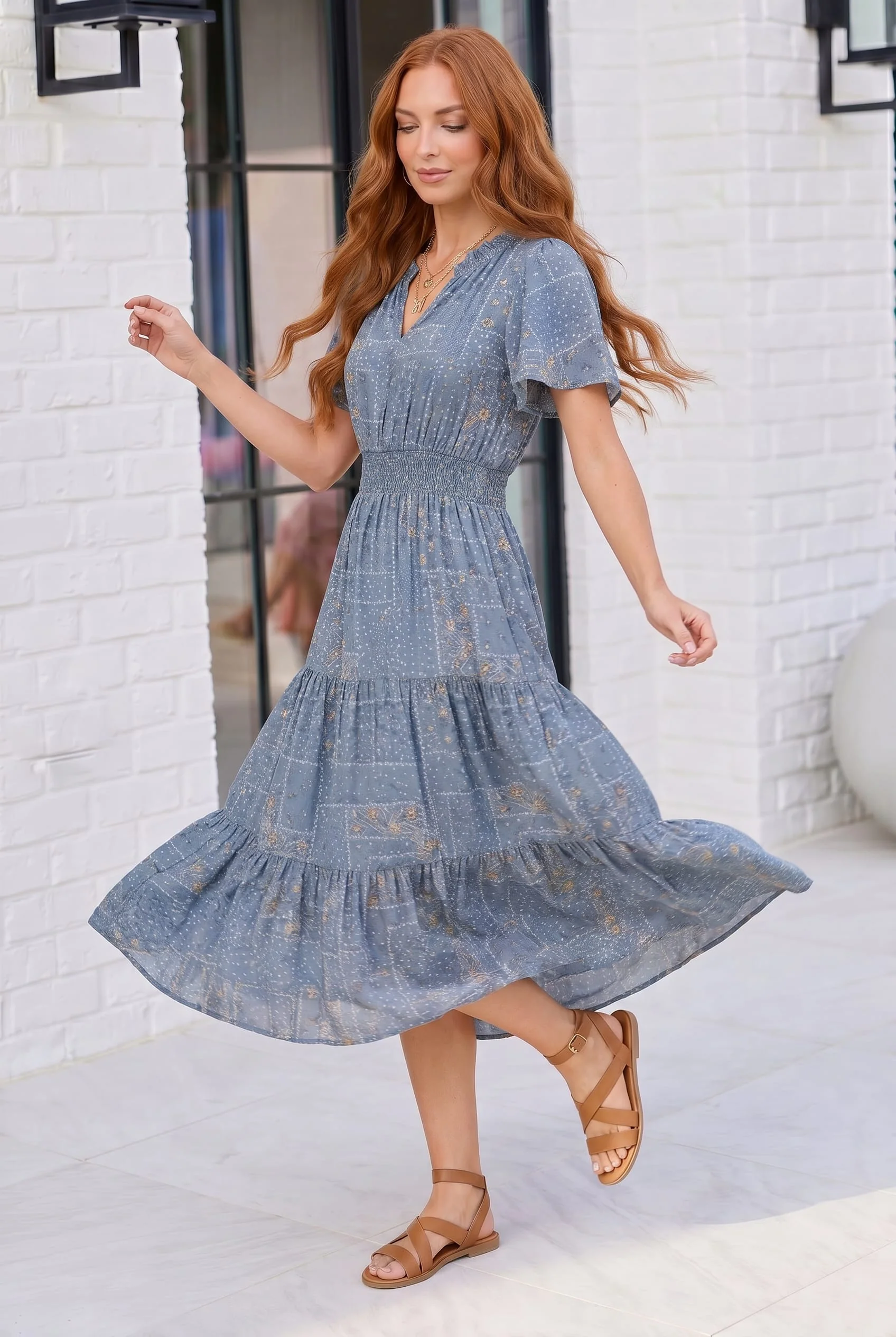 Plus Blue Floral Print Tiered Midi Dress - Image 2