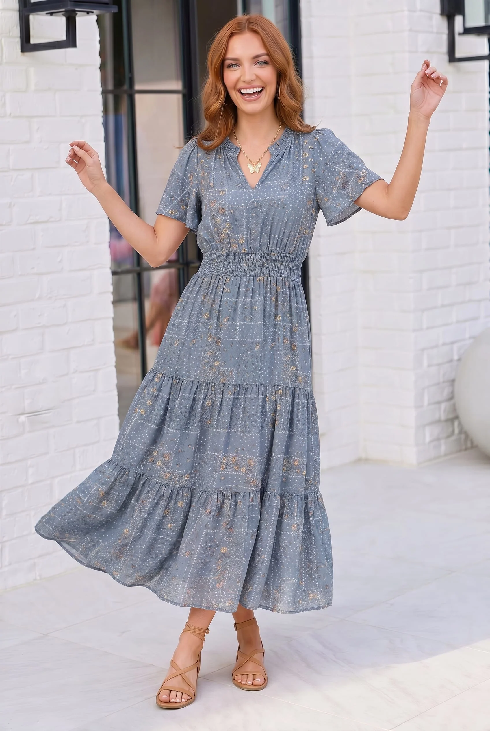 Plus Blue Floral Print Tiered Midi Dress - Image 3