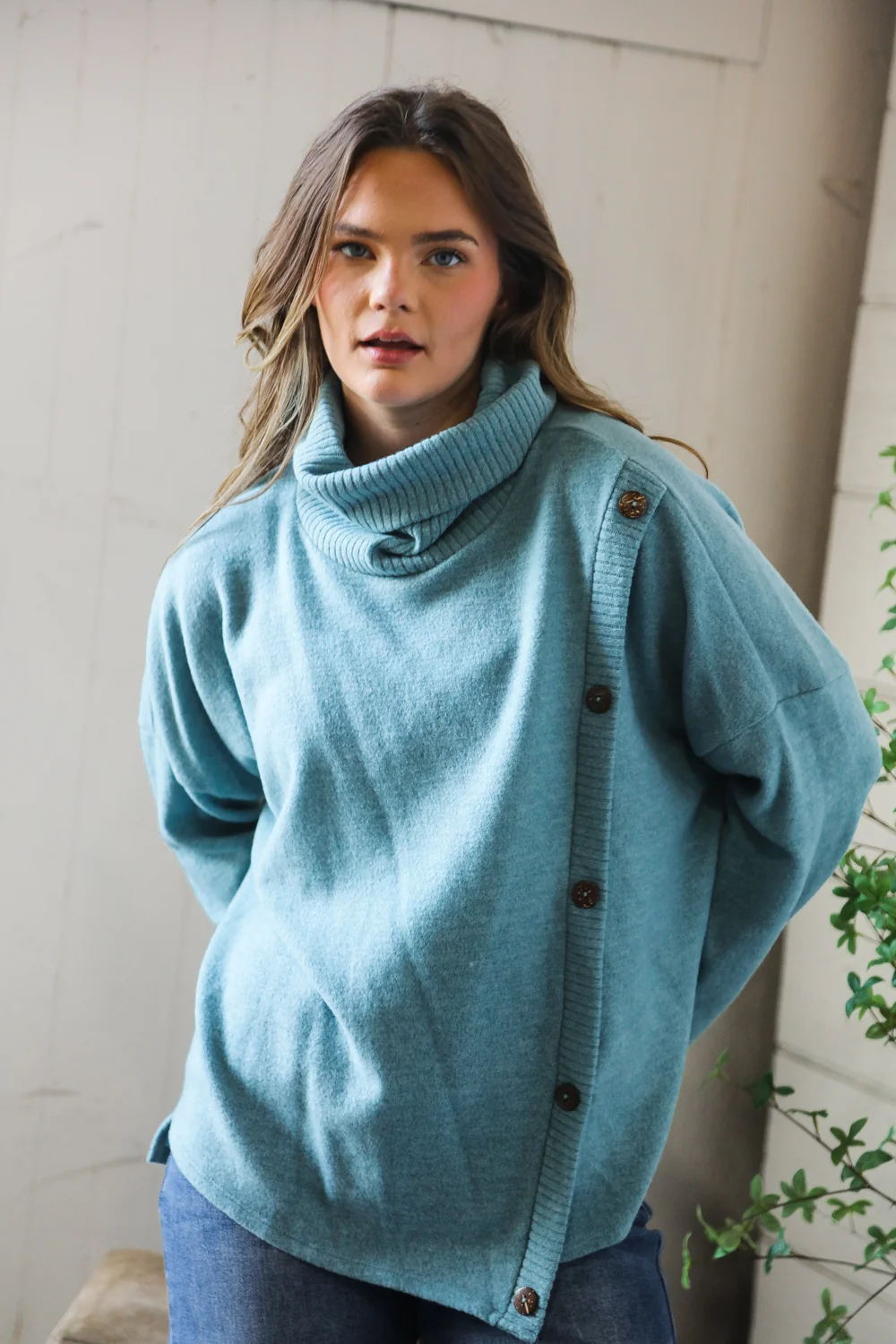 Plus Blue Hacci Button Sweater - Image 4