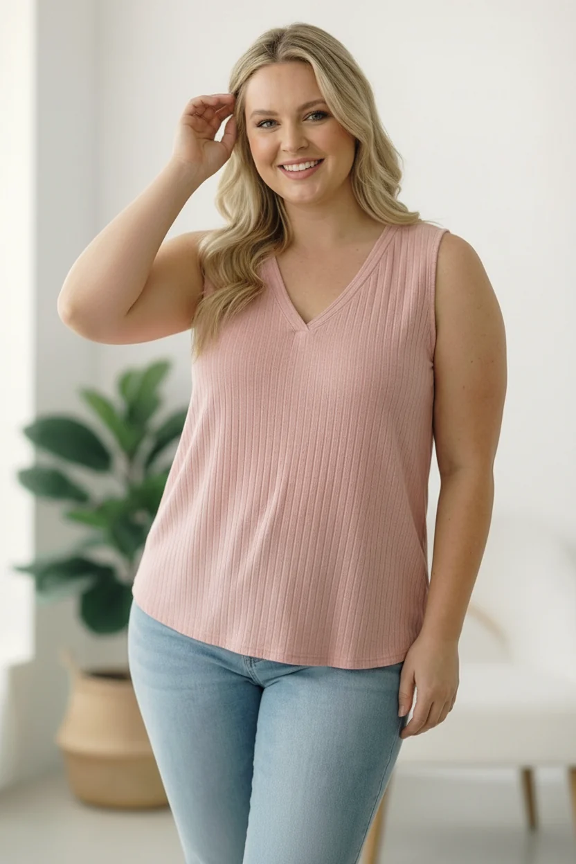 Plus Blush Ribbed Texture Soft Tank - Image 2
