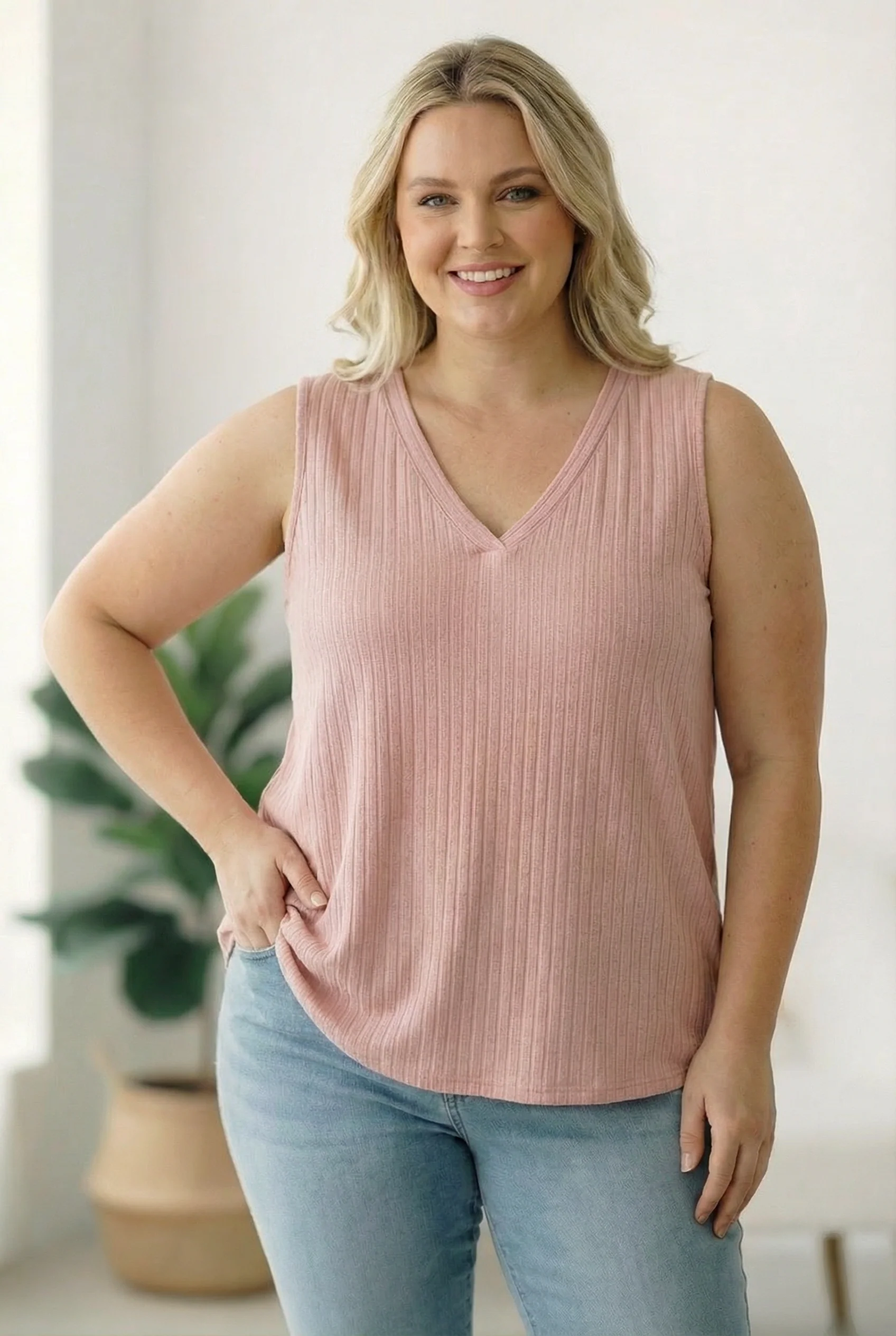 Plus Blush Ribbed Texture Soft Tank - Image 3