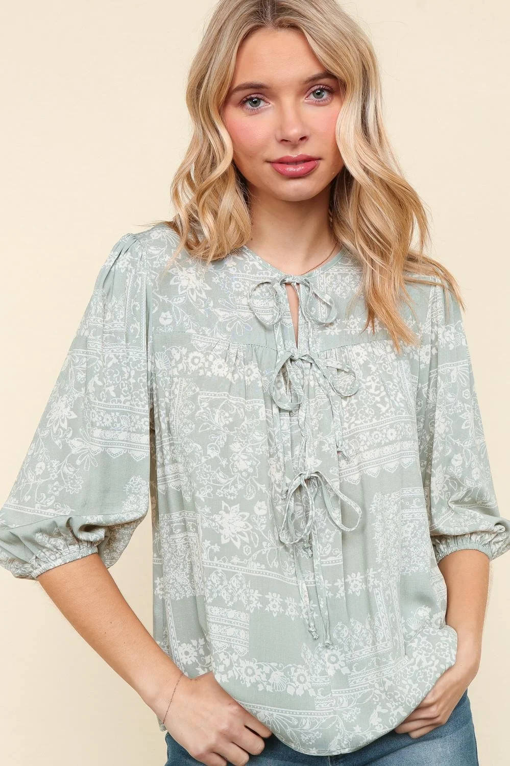 BOHEMIAN BLOUSE W/ FRONT RIBBON BOW DETAIL - Image 9