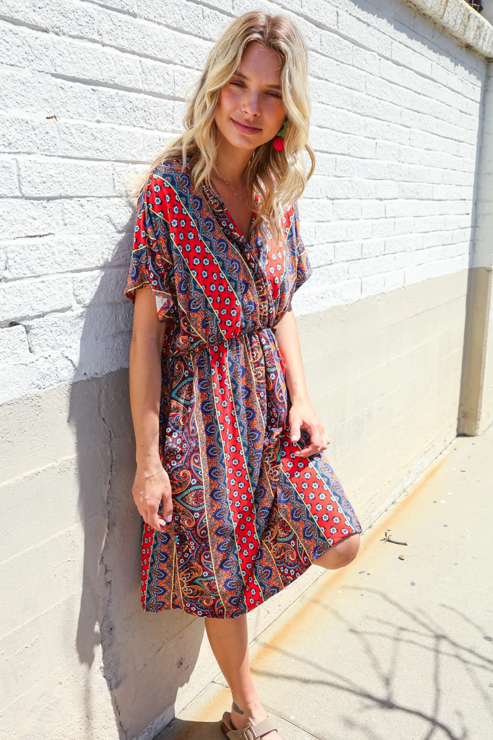 Plus Bohemian Paisley Surplice V Neck Dress with Side Pockets - Image 5