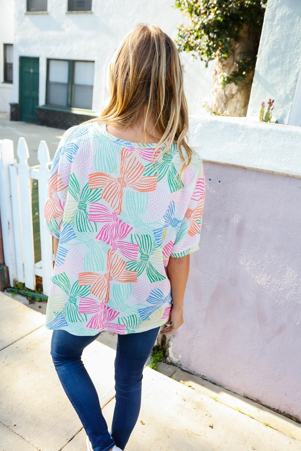 Plus Bow Print Waffle Fabric Tee - Image 4