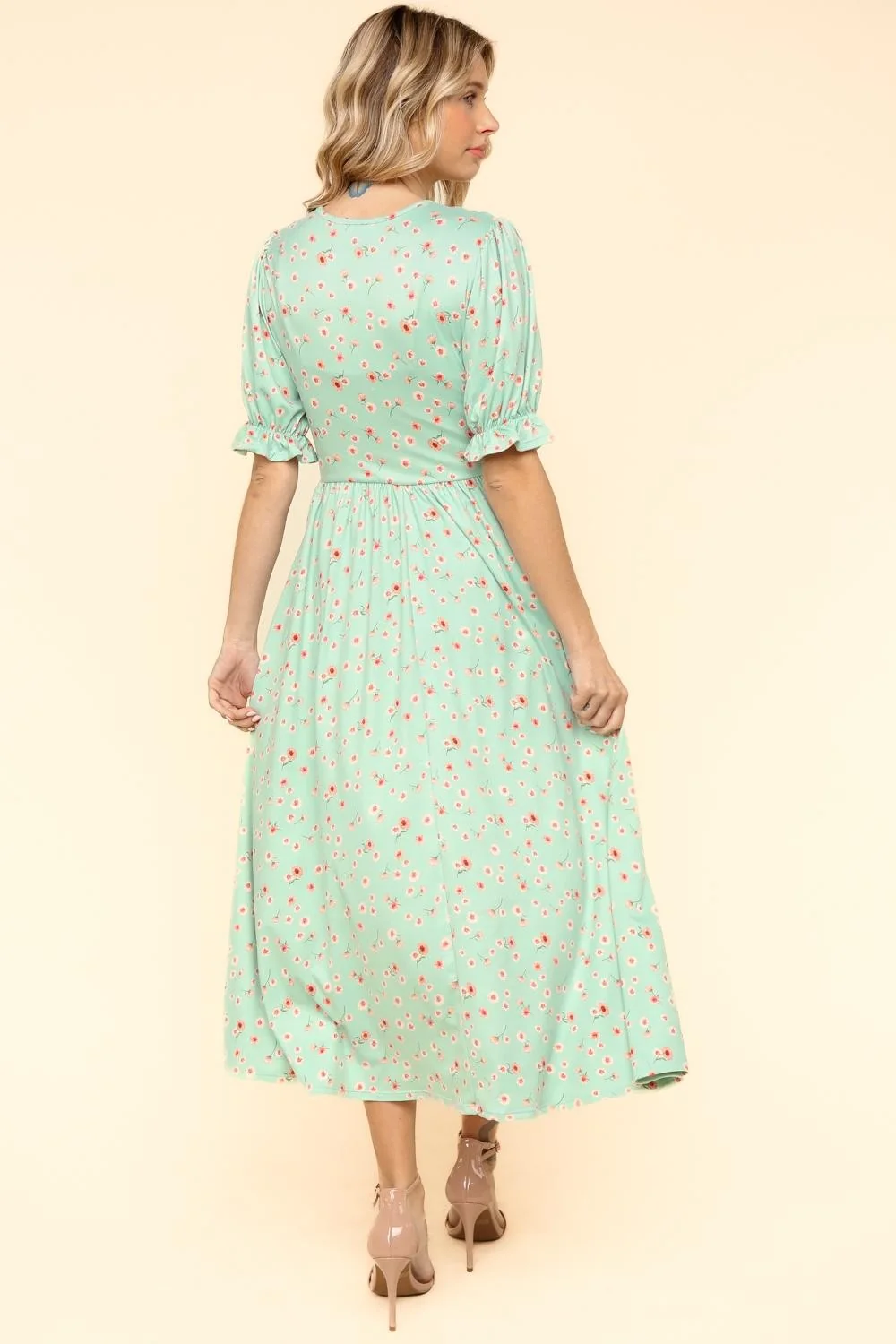 BOW TIE STRING SHORT SLEEVE FLORAL PRINT DRESS - Image 3