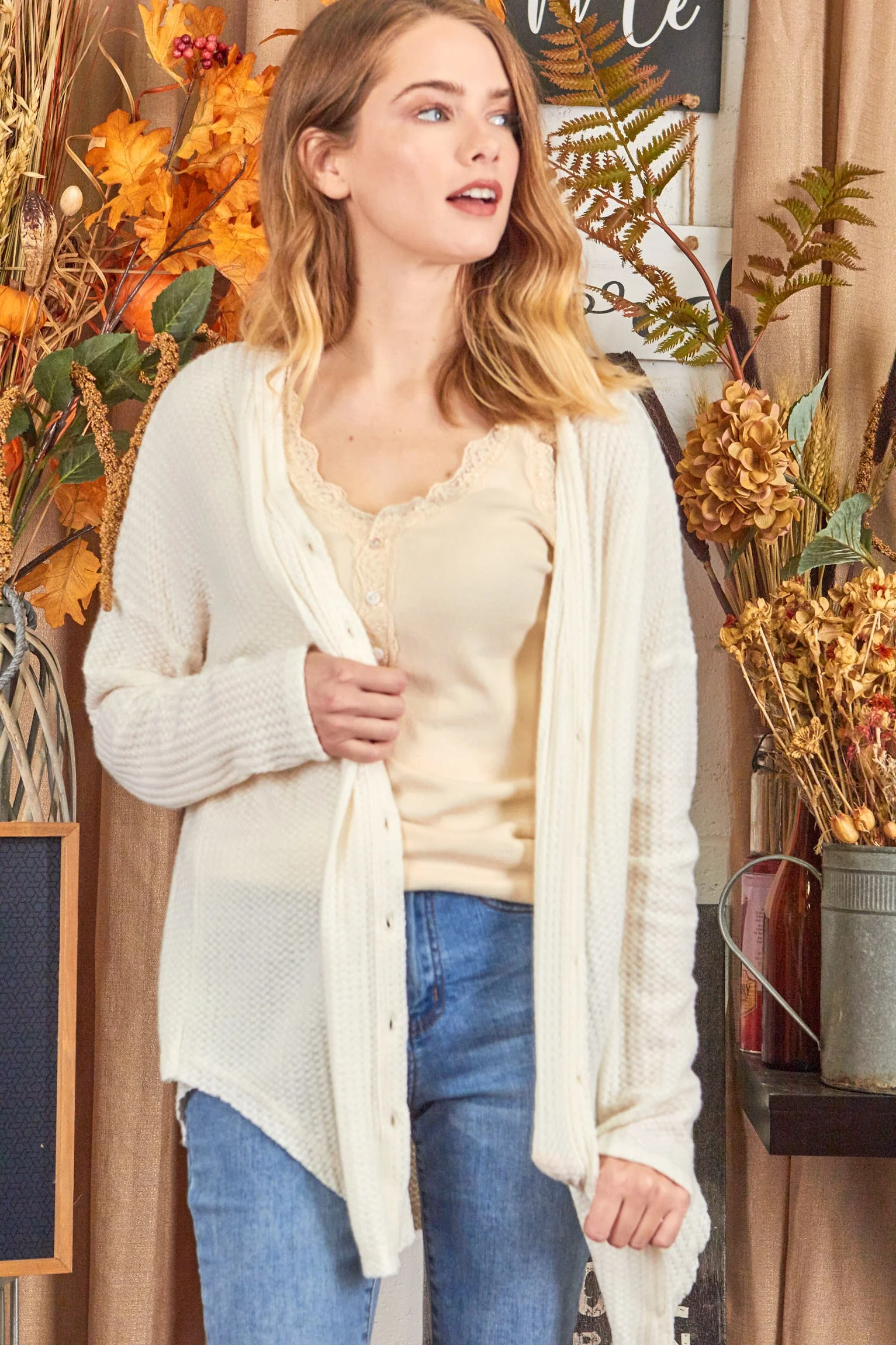 Plus Brushed Soft Waffle Button Down Cardigan - Image 3