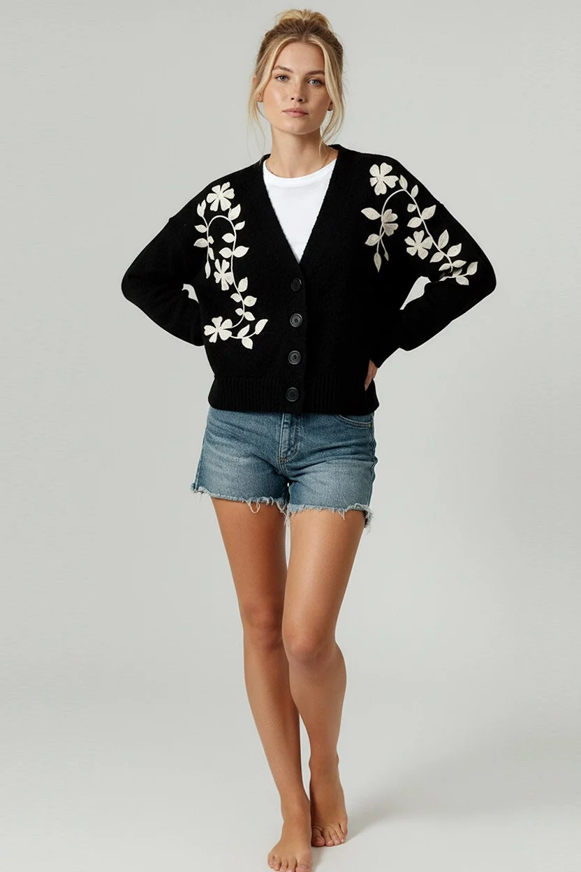 BUTTON DOWN EMBROIDERED FLORAL SWEATER CARDIGAN - Image 2