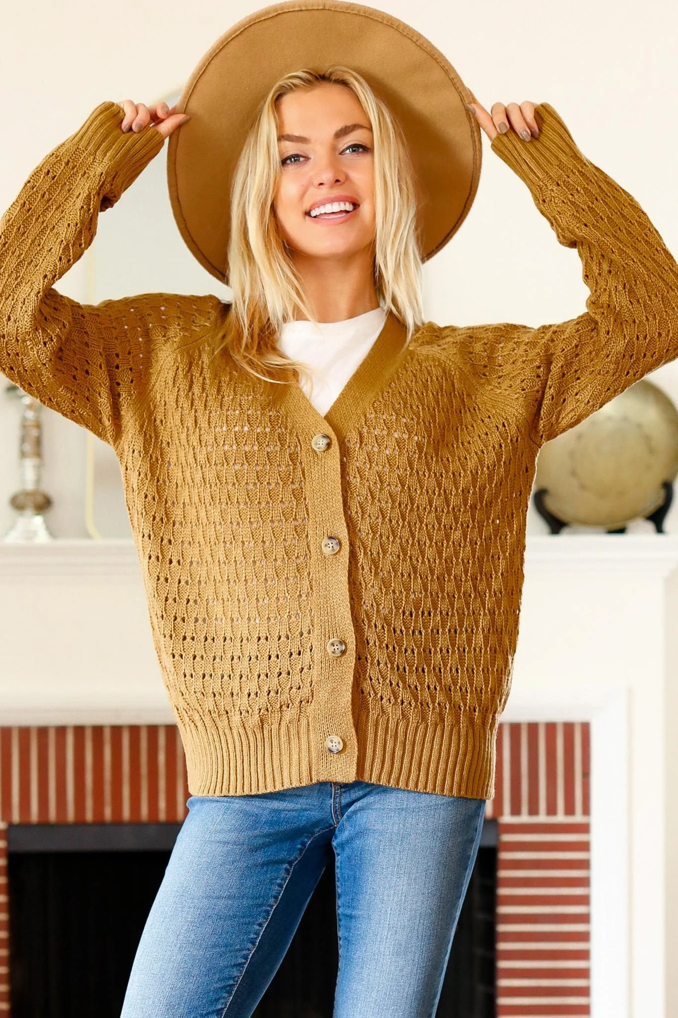 PLUS BUTTON DOWN POINTELLE SOLID SWEATER CARDIGAN - Image 5