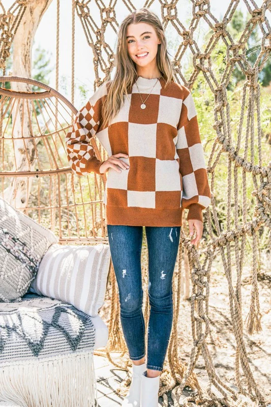 Plus Camel Checkered Sweater - Image 3