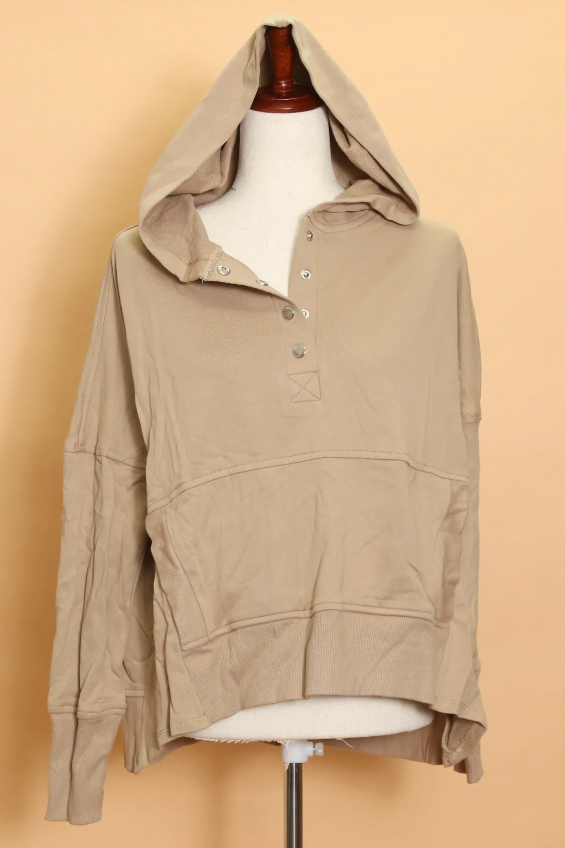 Camel Front Pocket Snap Up Hoodie