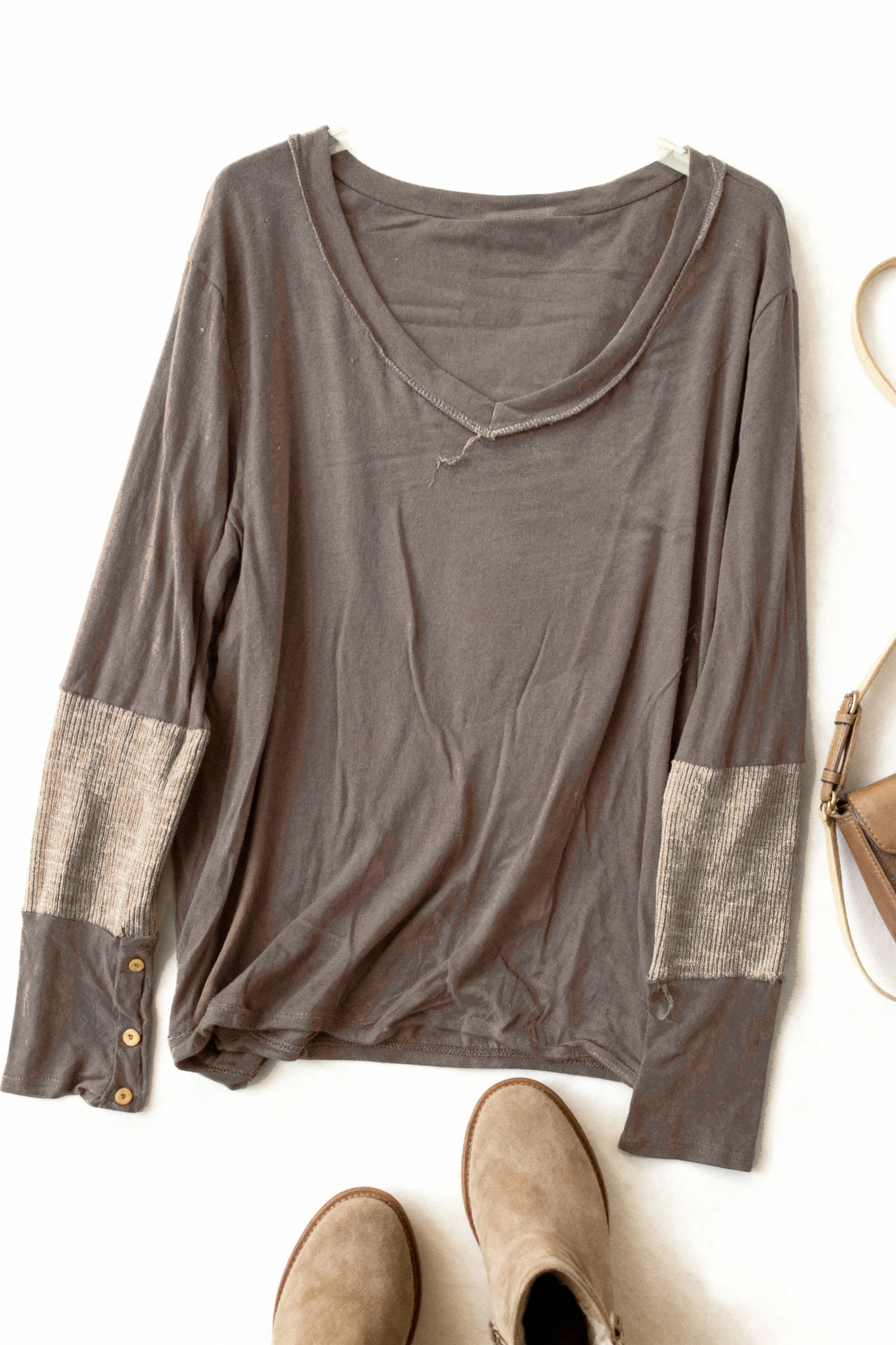 Plus Charcoal Button Sleeve Top