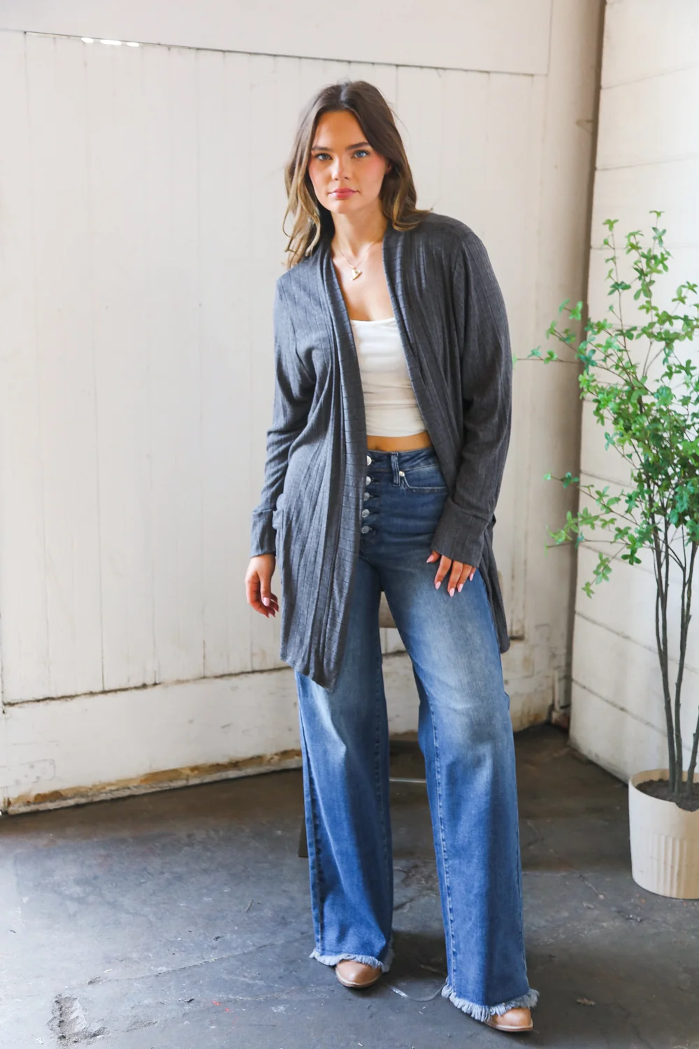 Plus Charcoal Soft Ribbed Cardigan - Image 2