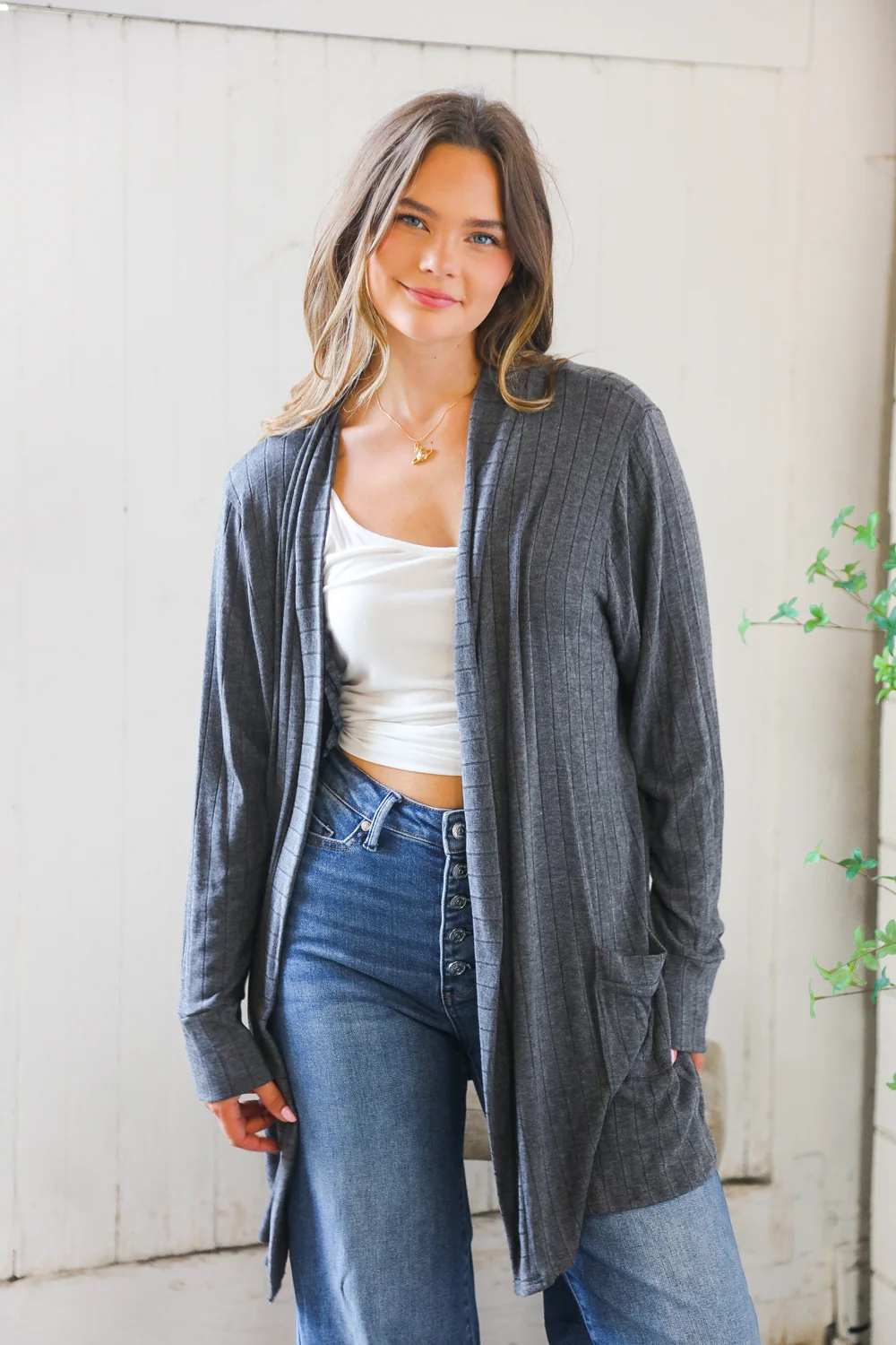 Plus Charcoal Soft Ribbed Cardigan - Image 7